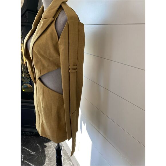 PLT Label Mustard Strap Sleeve Detail Cut Out Blazer Dress Size 4 - Picture 10 of 14